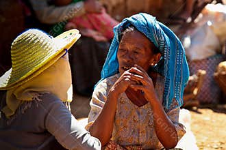 Heho, Myanmar - Nov 08, 2019: People at a market in the city center of Heho