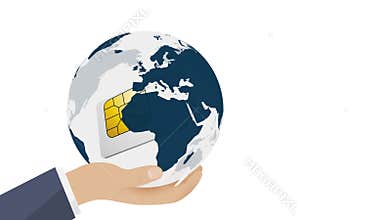Sim card with planet earth - mobile communication concept