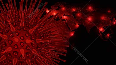 Covid-19 Concept. Movement Abstract bacteria or virus cell in spherical shape with long antennas. Corona virus from Wohun