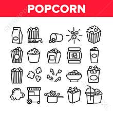 Popcorn Tasty Snack Collection Icons Set Vector