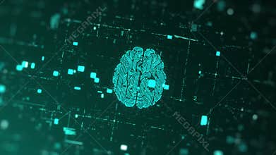 Artificial intelligence and brainstorm concept. 3D Render Brain animation, data mining, deep learning modern computer