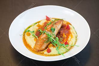 Fancy gourmet seafood fish dinner