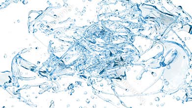 4K. Collision Of Two Water Streams On White Background. Slow Motion.