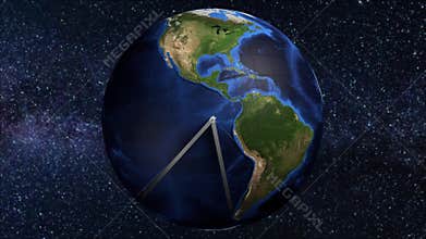 Earth globe clock Americas 12 hour 3D animation