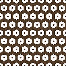 Artistic abstract geometric seamless hexagonal pattern in brown and white.