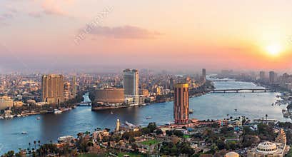 Sunset over the NIle in Cairo downtown, Egypt