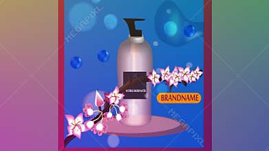 Cherry blossom perfume realistic. Product packaging mockup. Fresh spring aroma. 3d template illustrations
