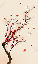 Oriental style painting, plum blossom in spring