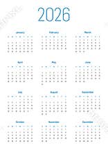 Annual calendar for 2026