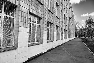 Multi-storey building school with bars on the windows