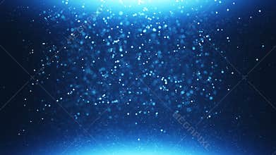 Blue particles shining stars dust bokeh glitter awards dust abstract background. Futuristic glittering in space on black backgroun