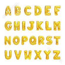 set of gold capital A-Z alphabet balloon isolated on white