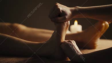 Professional foot massage close up.