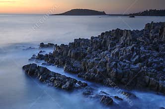 Misty mood in Tojinbo cliffs in Japan