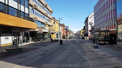 TROMSOE, NORWAY - may 10th 2020: Empty tromsoe city center on a sunday during the corona, covid-19, pandemic