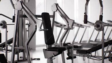 Empty gym with exercise equipment, interior of modern fitness center, indoor exercise