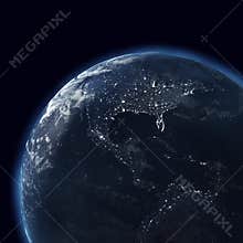 Night globe with city lights, america