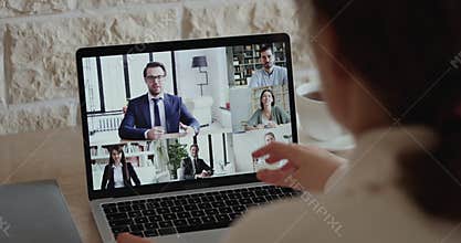 Company staff colleagues and boss virtual conferencing by web cam