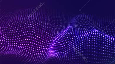 Color music sound wave. Abstract futuristic background of glow particles. Vector technology dynamic dots background