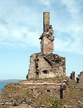 Girnigoe and Sinclair chimney. Noss Head, Caithness, Scotland, U.K. 