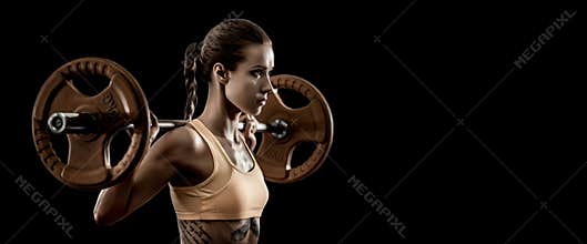 Itness woman execute exercise with weight barbell