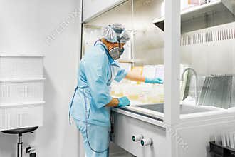 Laboratory for the production of biomaterials. People do research