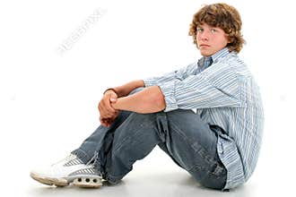 Attractive Sixteen Year Old Teen Boy In Casual Clothes Over Whit