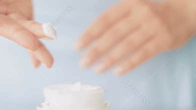 Natural skincare routine, woman applying moisturizing hand cream or body lotion for healthy skin, organic cosmetic