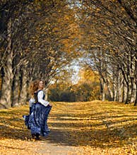 Running girl dressed in a retro-style