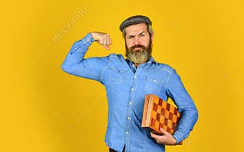 Power in intellect. Board logic game. Man playing chess. back to school. chess pieces and board. competition success