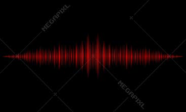 Red Audio sound waves on black background .Sound wave. Level, song.