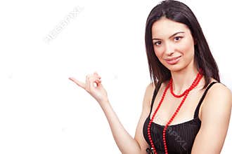 Advertise concept - cute woman presenting ...