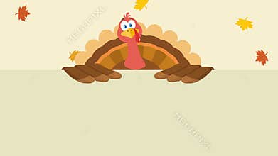 Turkey Bird Cartoon Character Over A Blank Sign
