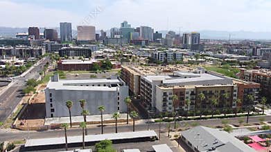 Aerial footage of central Phoenix, the capital city of Arizona