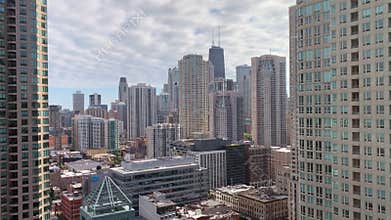 Aerial view of skyscrapers in the River North and Gold Coast areas of Chicago