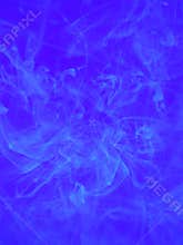 Bright blue background with smoke