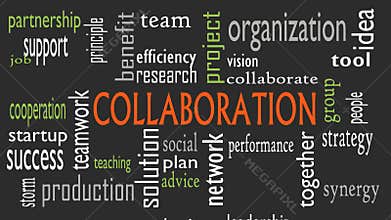Collaboration concept in word cloud isolated on black background - Illustration