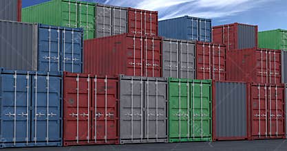 Stacks of cargo shipping containers seamless loop