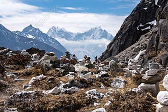 Stone pyramids near Gokyo lakes