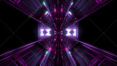 Dark black space tunnel with glowing lights 3d rendering background vjloop