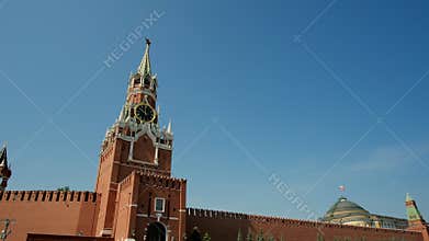 Kremlin wall and government building on Red Square in Moscow. Red Square in Moscow, the capital of Russia on a sunny