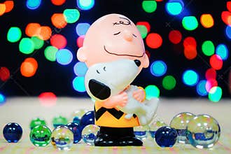 Toy From McDonald`s Happy Meal with marbles and colorful night light bokeh