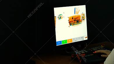 Checking airport security at the gate using an x-ray scanner