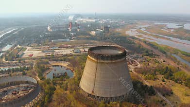 Chernobyl nuclear power plant, Ukrine. Aerial view