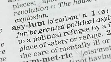 Asylum, pencil pointing word on vocabulary in english, safe place for staying