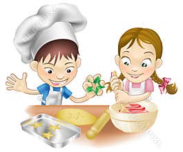 Two children having fun in the kitchen
