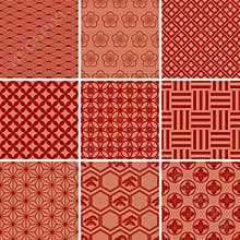 Japanese Traditional Red Pattern Set