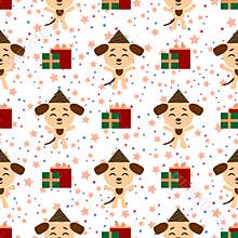 Seamless pattern of cartoon dog on white background