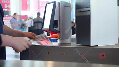 Entrance with e-pass. Media. Automatic checkpoint with contactless access. Turnstile with card reader. Electronic
