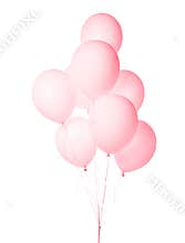 Bunch of big light pink balloons object for birthday party isolated on a white